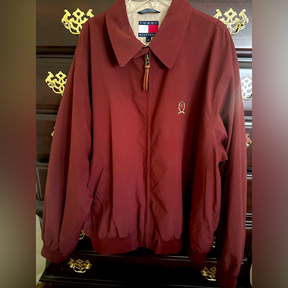 Tommy Hilfiger Maroon and Cream Jacket size medium vintage